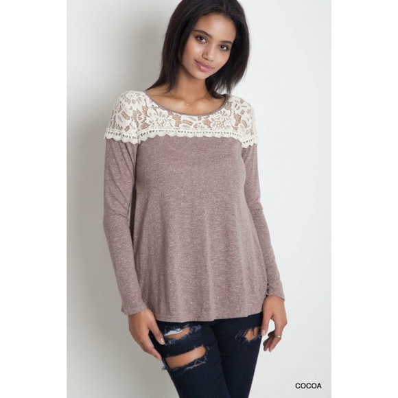 Umgee Tops - Umgee purple lace shoulder detail long sleeve